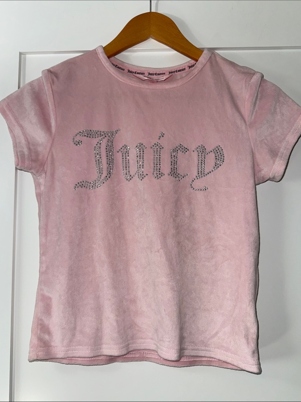 Juicy Couture Pink Velour Rhinestone Logo Tee Sz Small